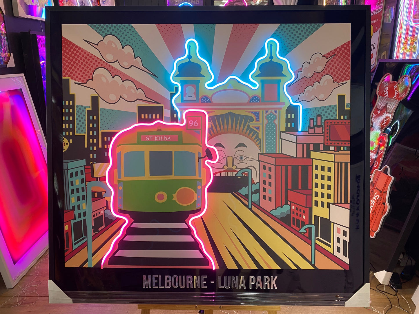 Luna Park Melbourne LED | 1250x1160mm | On Black Metallic Surface