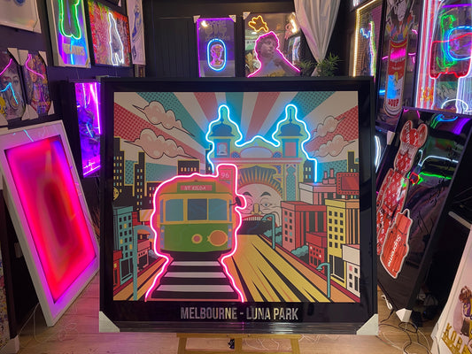 Luna Park Melbourne LED | 1250x1160mm | On Black Metallic Surface