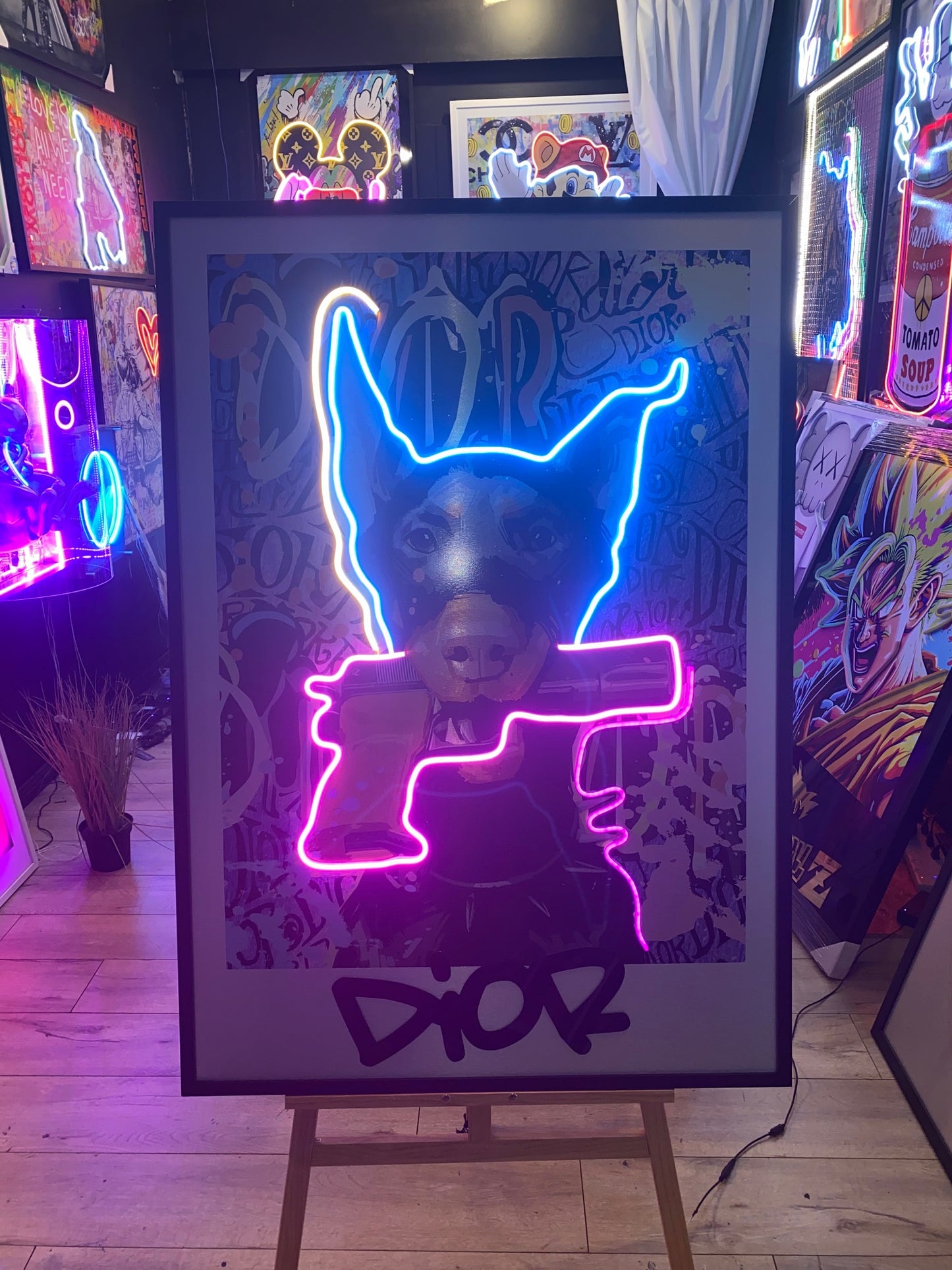 Dior Dog LED on Brush Metal | 880x1250mm
