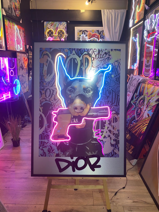 Dior Dog LED on Brush Metal | 880x1250mm