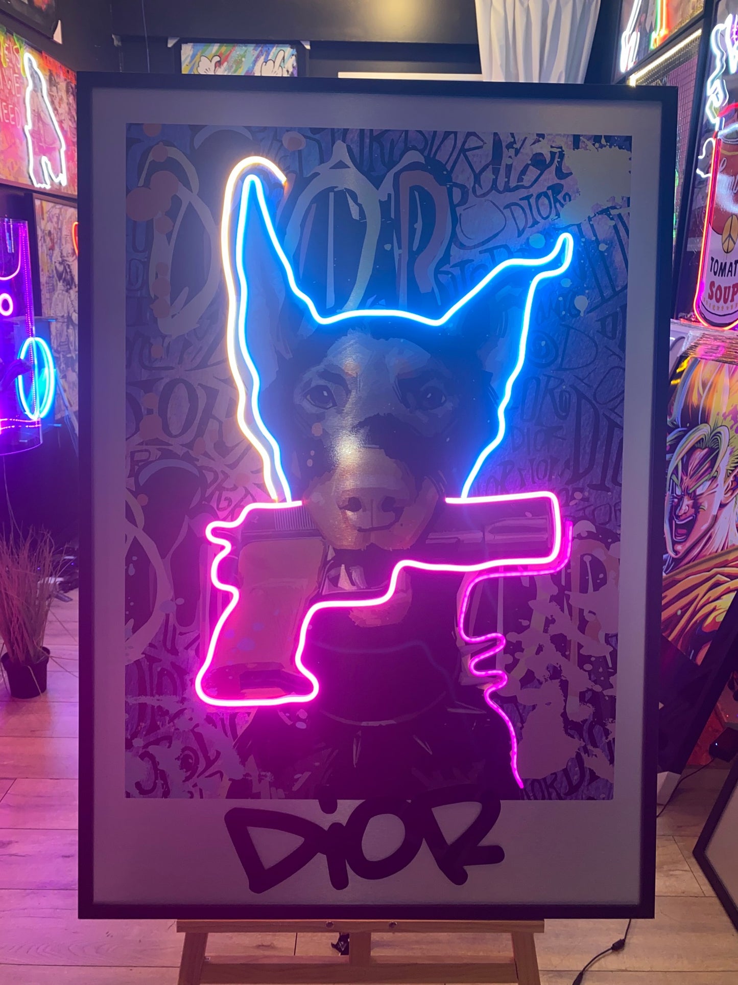 Dior Dog LED on Brush Metal | 880x1250mm