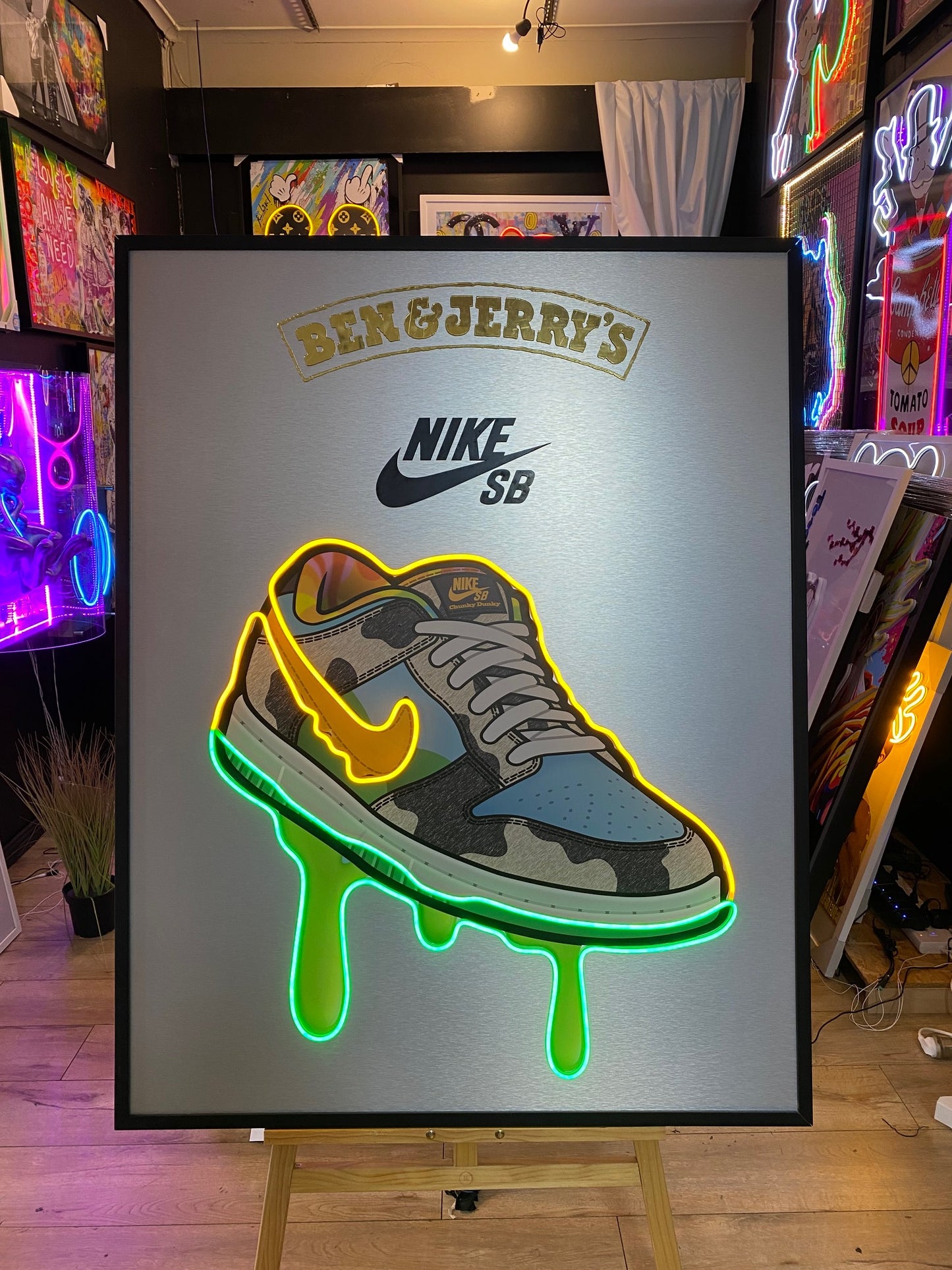 Ben & Jerry's Nike Shoe Dript LED on Brush Metal | 970x1250mm