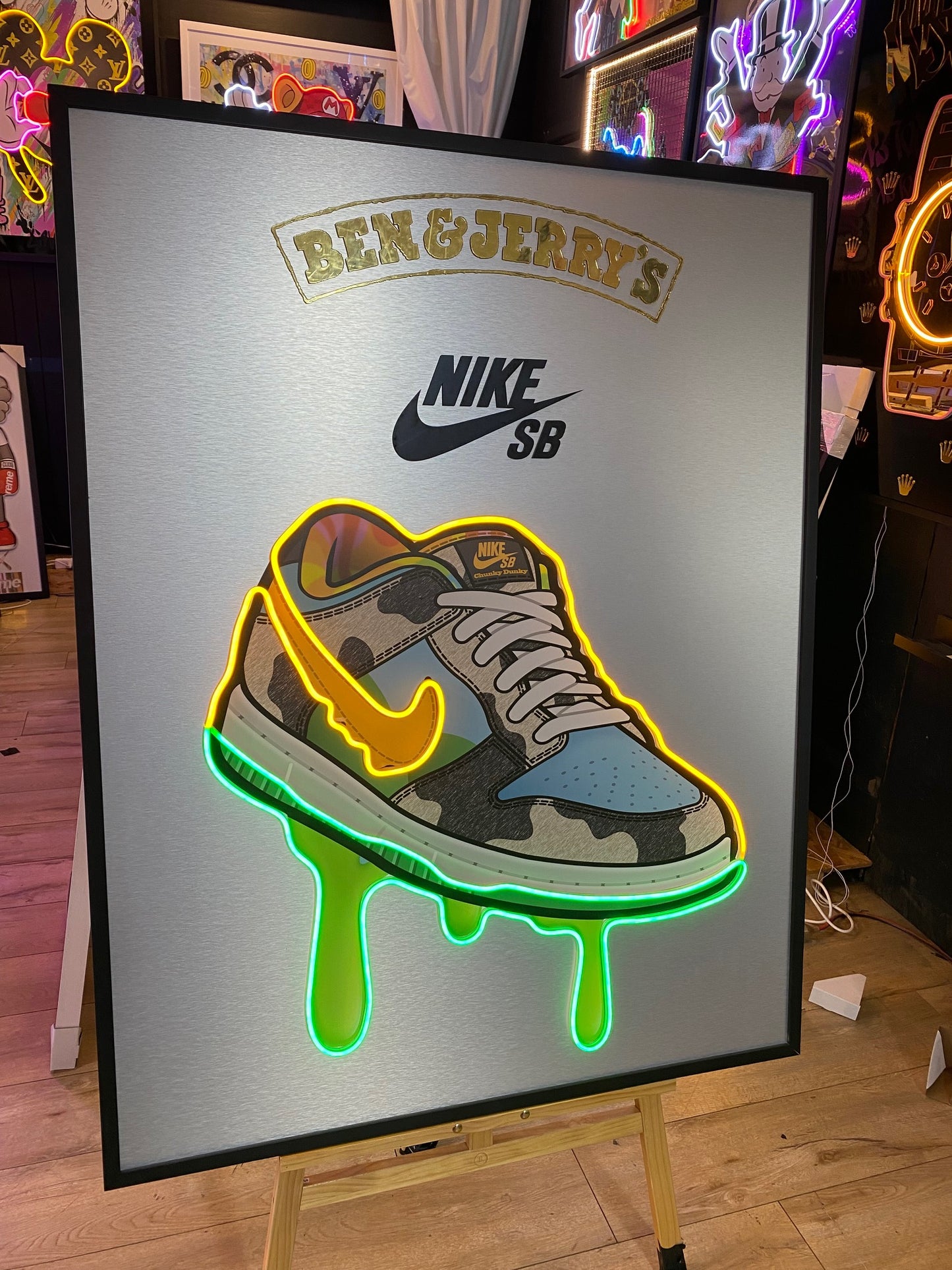 Ben & Jerry's Nike Shoe Dript LED on Brush Metal | 970x1250mm