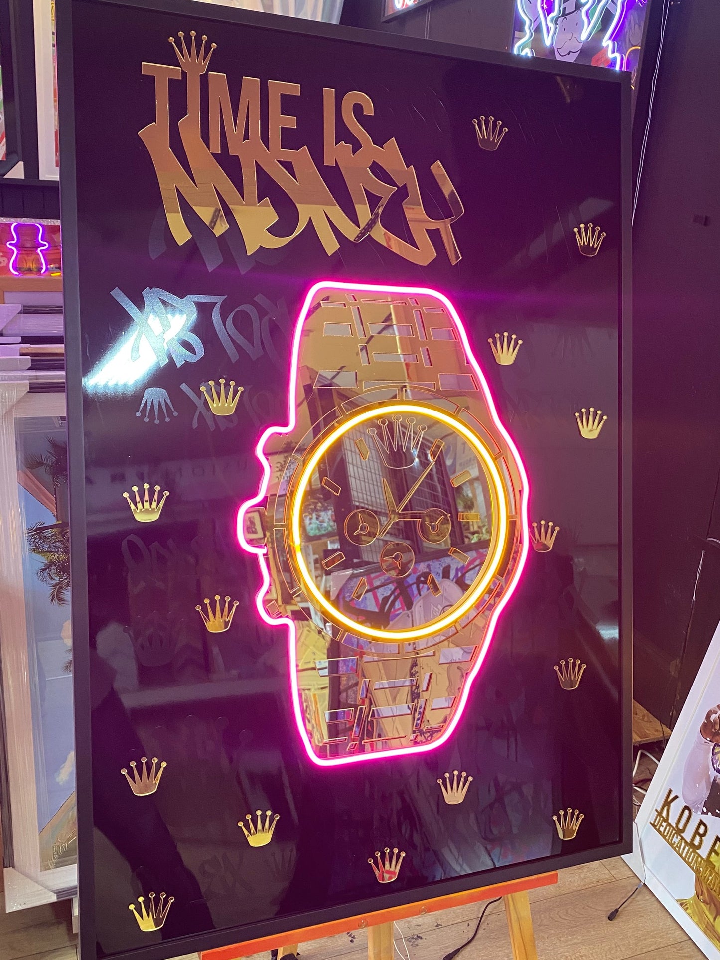 Watch "Time is Money" LED | 860x1250mm | On Black Metallic Surface