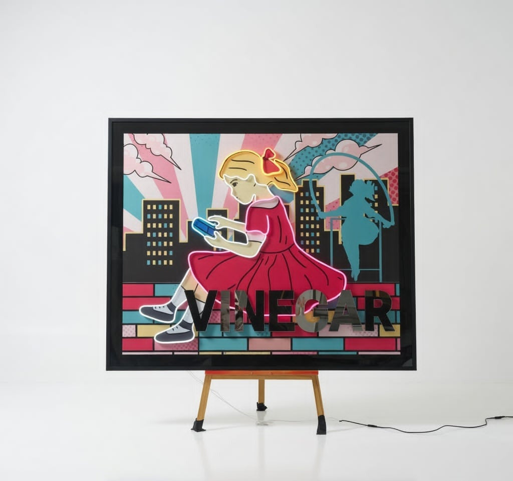 Scrolling Girl LED | 1530x1250mm | On Black Metallic Surface