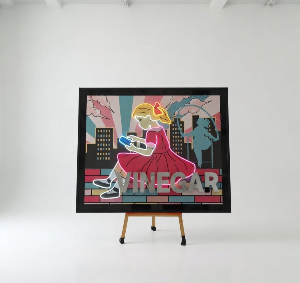 Scrolling Girl LED | 1530x1250mm | On Black Metallic Surface
