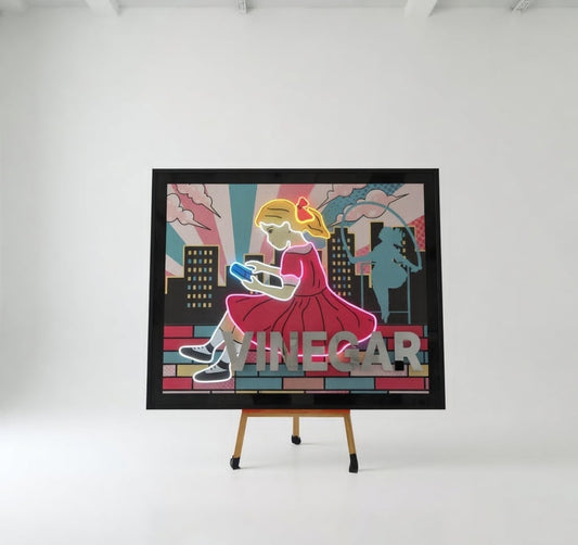 Scrolling Girl LED | 1530x1250mm | On Black Metallic Surface