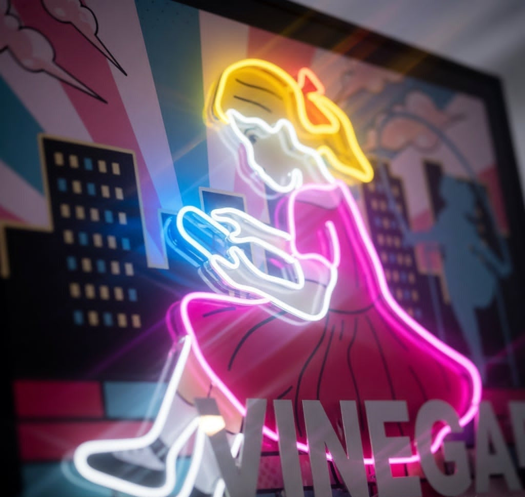 Scrolling Girl LED | 1530x1250mm | On Black Metallic Surface
